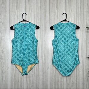 Cabana Life Zip Up Front Aqua Tropical Sleeveless Unisuit One Piece Swimsuit L